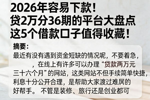 2026年容易下款！贷2万分36期的平台大盘点，这5个借款口子值得收藏！