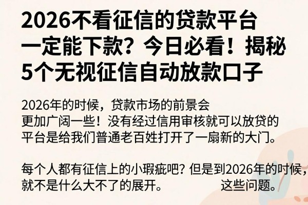 2026不看征信的贷款平台一定能下款？今日必看！揭秘5个无视征信自动放款口子