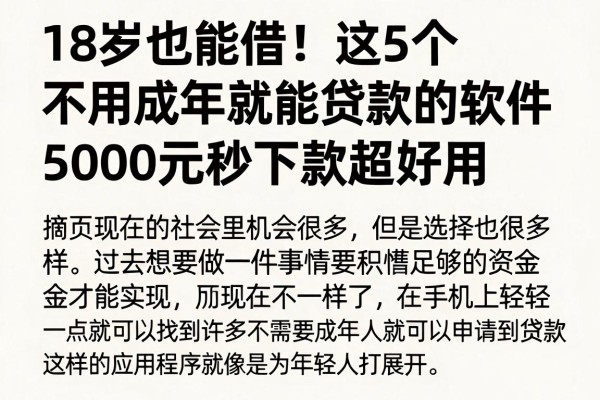 18岁也能借!这5个不用成年就能贷款的软件,5000元秒下款超好用
