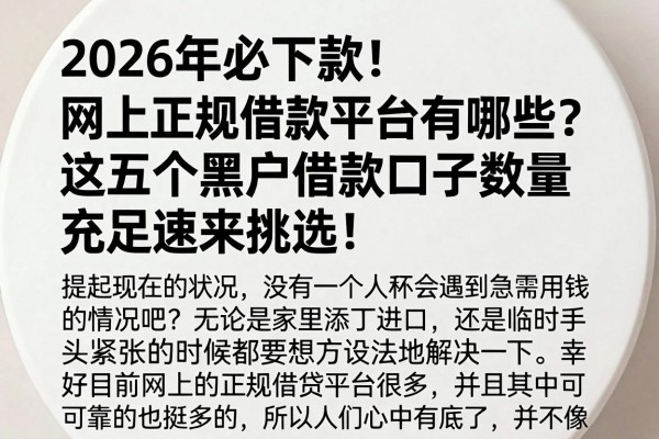 2026年必下款!网上正规借款平台有哪些?这五个黑户借款口子数量充足速来挑选!