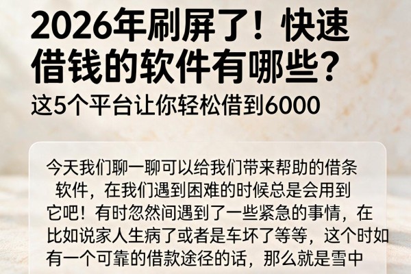 2026年刷屏了！快速借钱的软件有哪些？这5个平台让你轻松借到6000