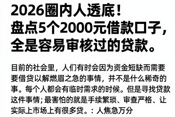 2026圈内人透底!盘点5个2000元借款口子,全是容易审核过的贷款