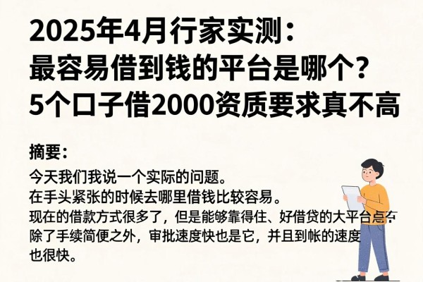 2025年4月行家实测:最容易借到钱的平台是哪个?这5个口子借2000资质要求真不高