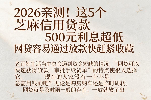 2026亲测！这5个芝麻信用贷款500元利息超低，网贷容易通过放款快赶紧收藏