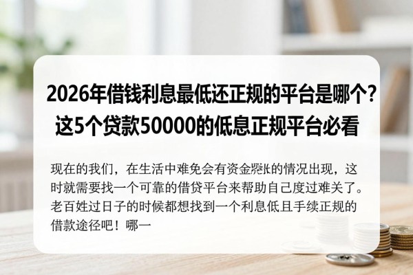 2026年借钱利息最低还正规的平台是哪个?这5个贷款50000的低息正规平台必看!