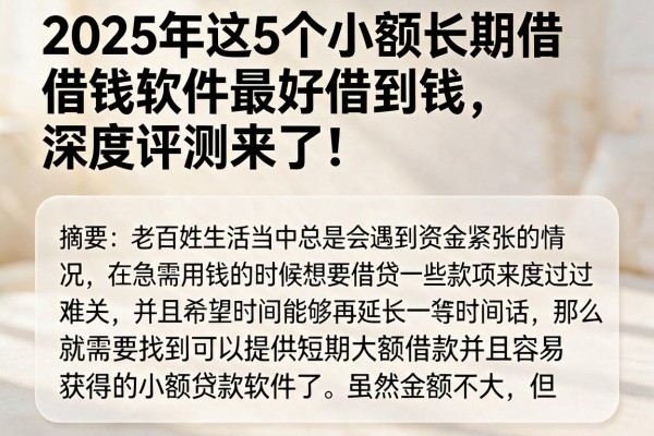 2025年这5个小额长期借钱软件最好借到钱，深度评测来了！
