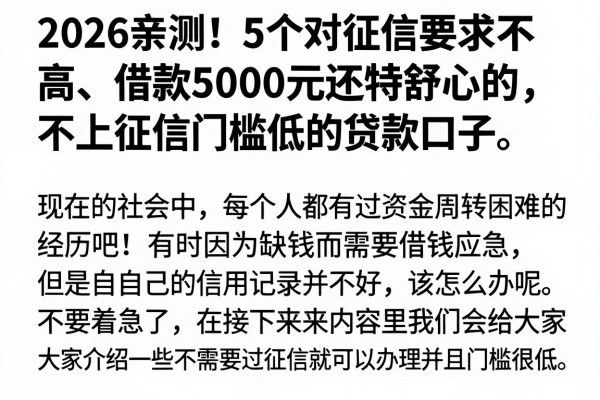 2026亲测!5个对征信要求不高、借款5000元还特舒心的不上征信门槛低的贷款口子