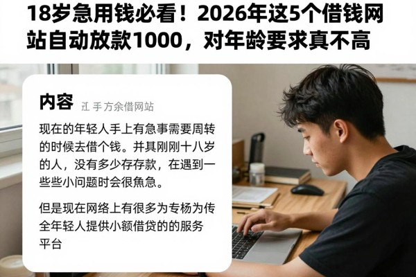 18岁急用钱必看！2026年这5个借钱网站自动放款1000，对年龄要求真不高