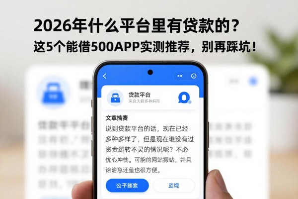 2026年什么平台里有贷款的?这5个能借500的APP实测推荐,别再踩坑!