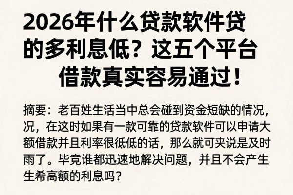 2026年什么贷款软件贷的多利息低？这五个平台借款真实容易通过！