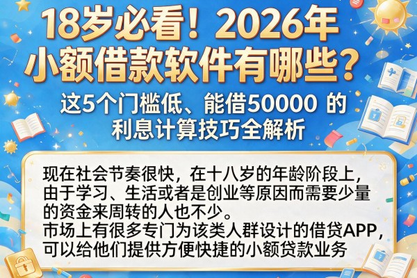18岁必看！2026年小额借款软件有哪些？这5个门槛低、能借50000的利息计算技巧全解析