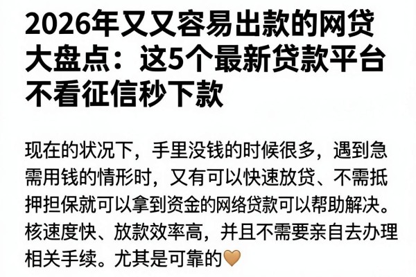 2026年又又容易出款的网贷大盘点:这5个最新贷款平台不看征信秒下款