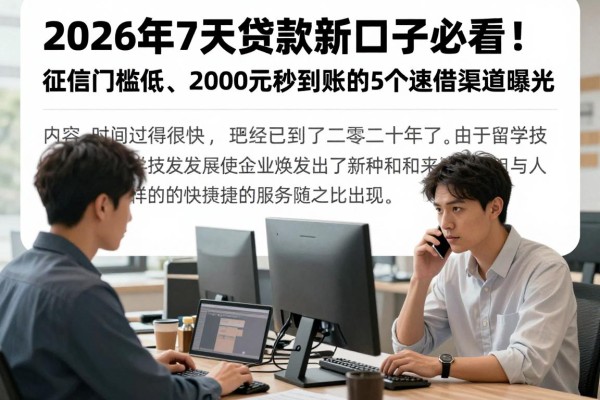 2026年7天贷款新口子必看！征信门槛低、2000元秒到账的5个速借渠道曝光