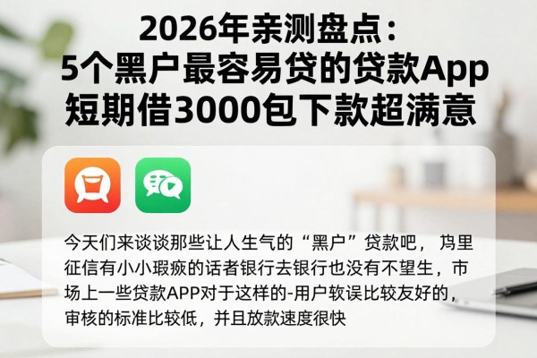 2026年亲测盘点:5个黑户最容易贷的贷款app,短期借3000包下款超满意