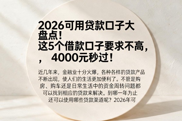 2026可用贷款口子大盘点！这5个借款口子要求不高，4000元秒过！
