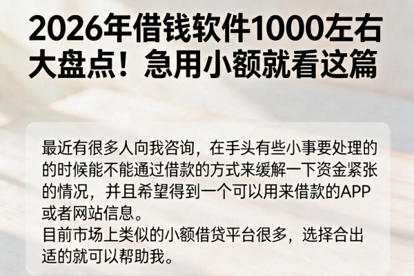 2026年借钱软件1000左右大盘点！急用小额就看这篇