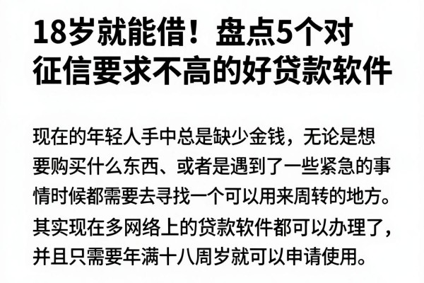 18岁就能借！盘点5个对征信要求不高的好贷款软件