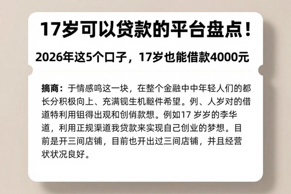 17岁可以贷款的平台盘点!2026年这5个口子,17岁也能借款4000元