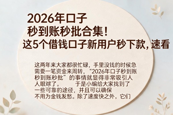 2026年口子秒到账秒批合集！这5个借钱口子新用户秒下款，速看