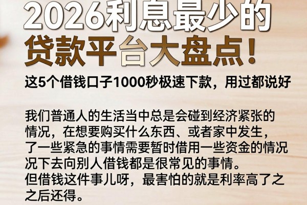 2026利息最少的贷款平台大盘点！这5个借钱口子1000秒极速下款，用过都说好