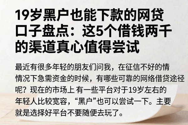19岁黑户也能下款的网贷口子盘点:这5个借钱两千的渠道真心值得尝试