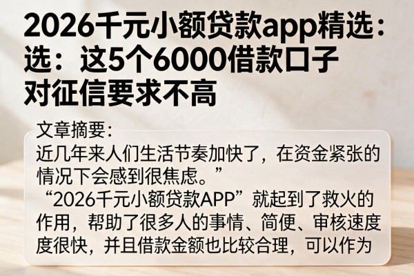 2026千元小额贷款app精选：这5个6000借款口子对征信要求不高