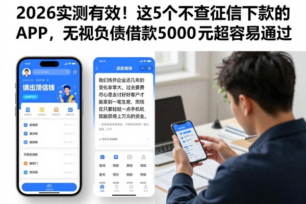 2026实测有效!这5个不查征信下款的APP,无视负债借款5000元超容易通过