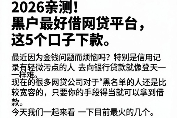 2026亲测！黑户最好借网贷平台，这5个口子下款