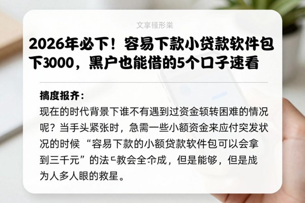 2026年必下!容易下款小贷款软件包下3000,黑户也能借的5个口子速看!