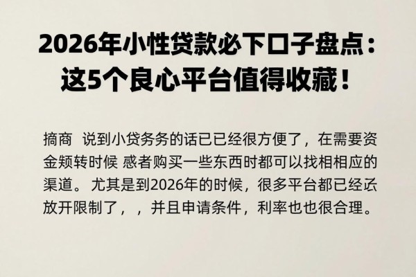2026年小额贷款必下口子盘点：这5个良心平台值得收藏！
