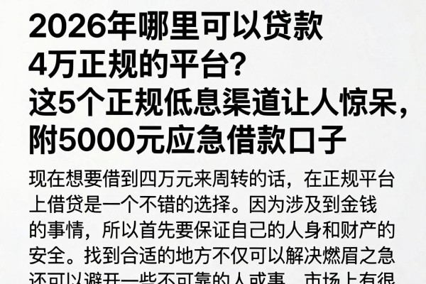 2026年哪里可以贷款4万正规的平台?这5个正规低息渠道让人惊呆,附5000元应急借款口子