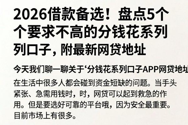 2026借款备选!盘点5个要求不高的分钱花系列口子,附最新网贷地址
