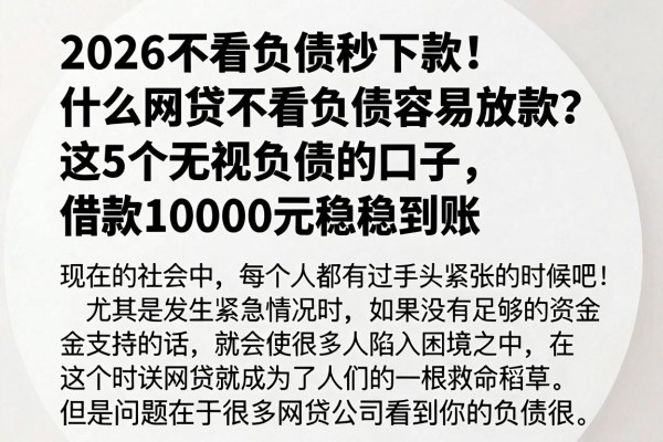 2026不看负债秒下款！什么网贷不看负债容易放款？这5个无视负债的口子，借款10000元稳稳到账