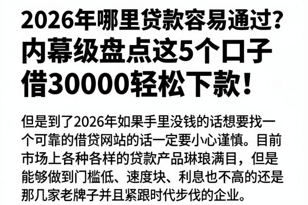 2026年哪里贷款容易通过?内幕级盘点这5个口子,借30000轻松下款!