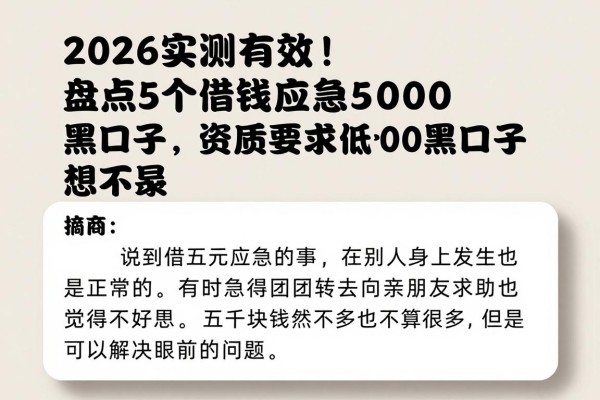 2026实测有效！盘点5个借钱应急5000黑口子，资质要求低到想不到