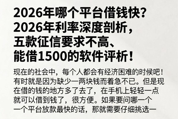 2026年哪个平台借钱快?2026年利率深度剖析,五款征信要求不高、能借1500的软件评析!