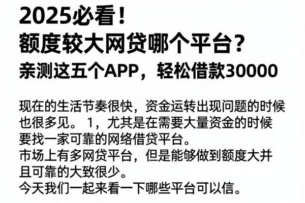 2025必看!额度较大网贷哪个平台?亲测这五个APP,轻松借款30000