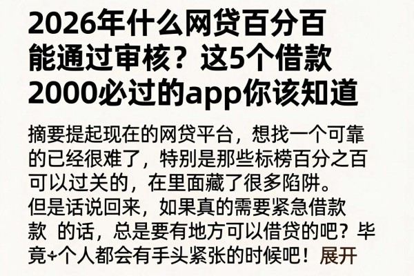 2026年什么网贷百分百能通过审核?这5个借款2000必过的app你该知道