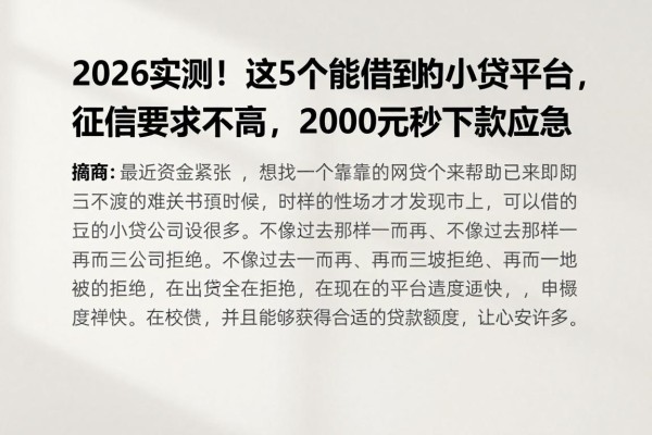 2026实测！这5个能借到的小贷平台，征信要求不高，2000元秒下款应急