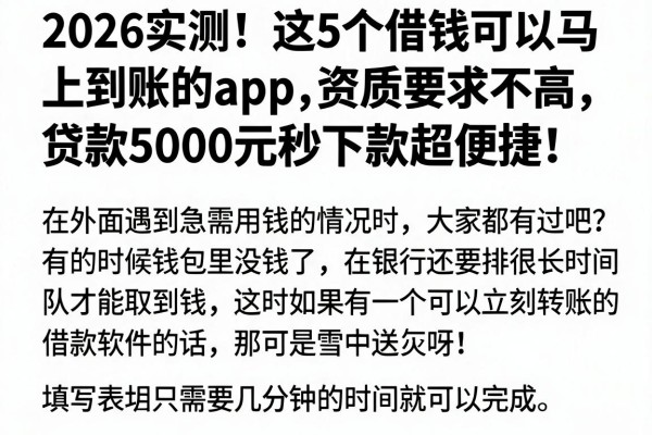 2026实测!这5个借钱可以马上到账的app,资质要求不高,贷款5000元秒下款超便捷