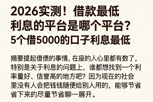 2026实测！借款最低利息的平台是哪个平台？这5个借5000的口子利息最低