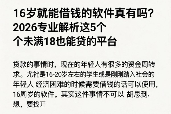 16岁就能借钱的软件真有吗?2026专业解析这5个未满18也能贷的平台
