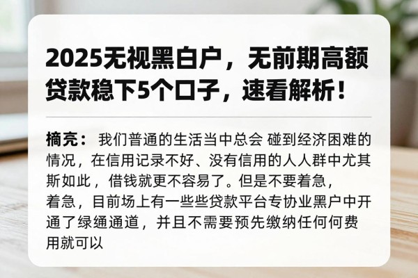 2025无视黑白户，无前期高额贷款稳下5个口子，速看解析！