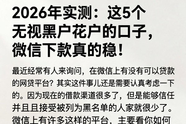 2026年实测:这5个无视黑户花户的口子,微信下款真的稳!