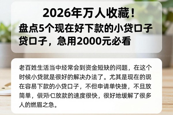 2026年万人收藏!盘点5个现在好下款的小贷口子,急用2000元必看