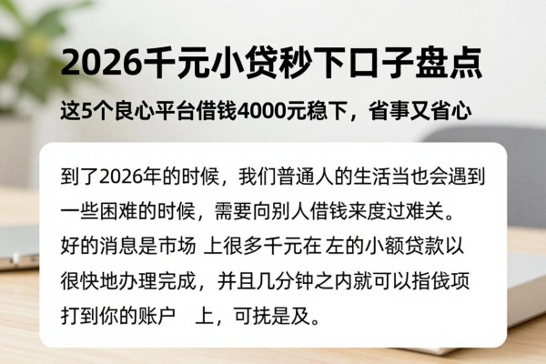 2026千元小贷秒下口子盘点！这5个良心平台借钱4000元稳下，省事又省心