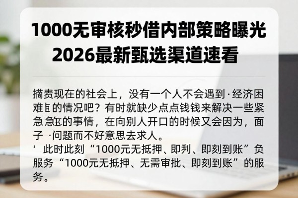 1000无审核秒借内部策略曝光!2026最新甄选渠道速看