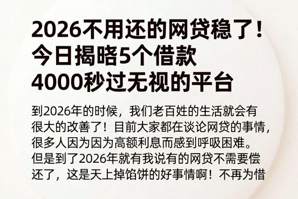 2026不用还的网贷稳了!今日揭晓5个借款4000秒过无视的平台