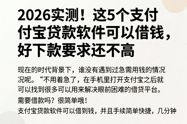 2026实测！这5个支付宝贷款软件可以借钱，好下款要求还不高