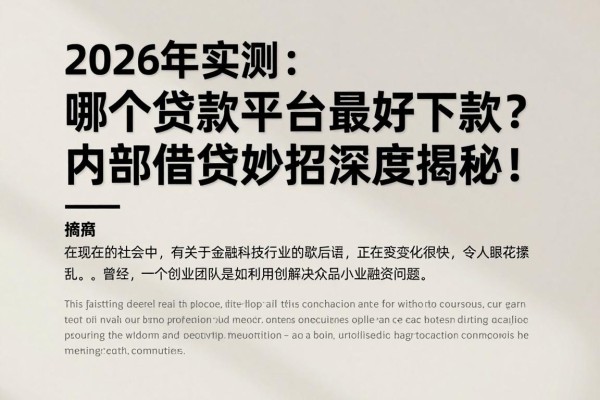 2026年实测：哪个贷款平台最好下款？内部借贷妙招深度揭秘！